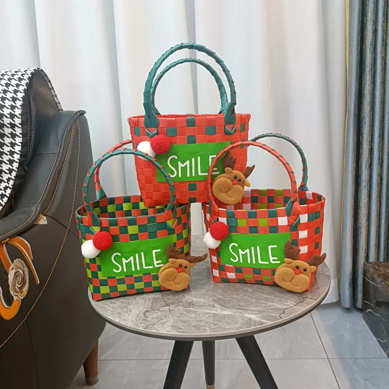 Christmas Gift Candy Storage Portable Kids Basket Santa Claus Christmas Elk Decoration Wholesale Empty Gift Basket