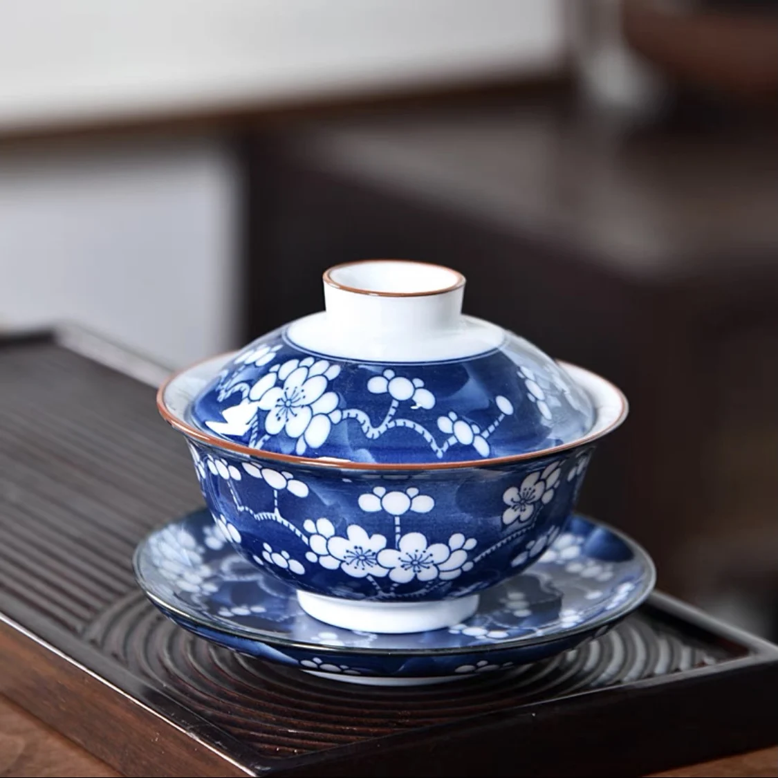  Сине-белая большая керамическая чайная чаша Gaiwan 4 дюйма чайный набор кунг-фу с 150
