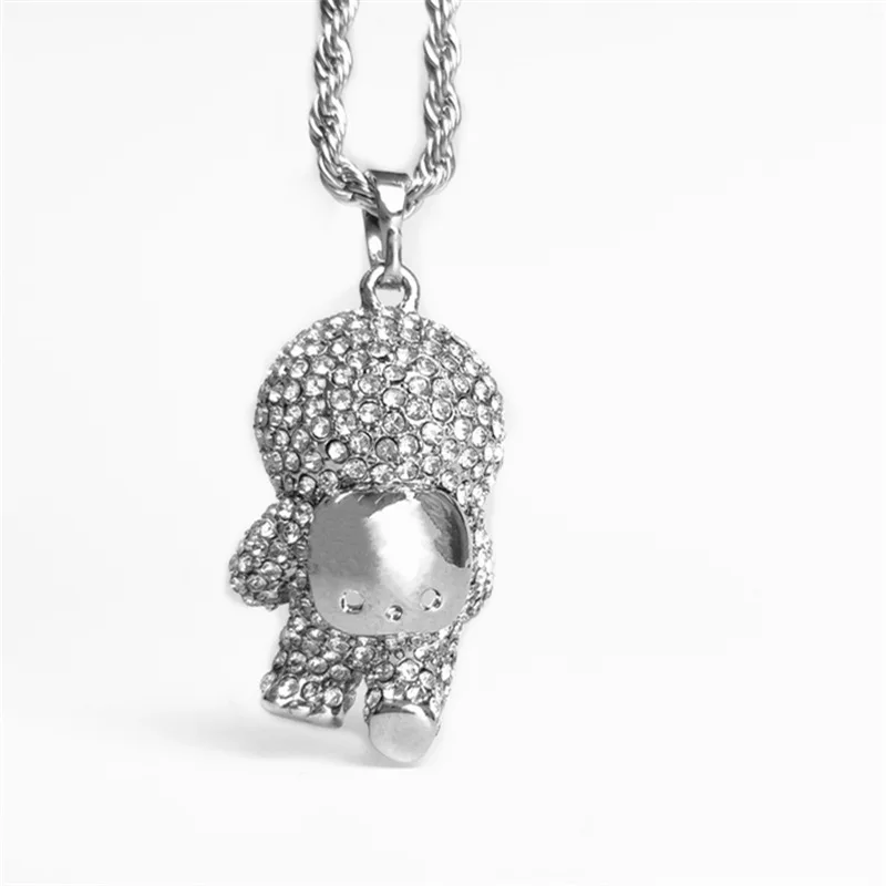 Hot Sale Luxury Sapphire Clavicle Chain Fashion Rhinestone Alien Robot Spaceman Sweater Chain Pendants Necklace_2