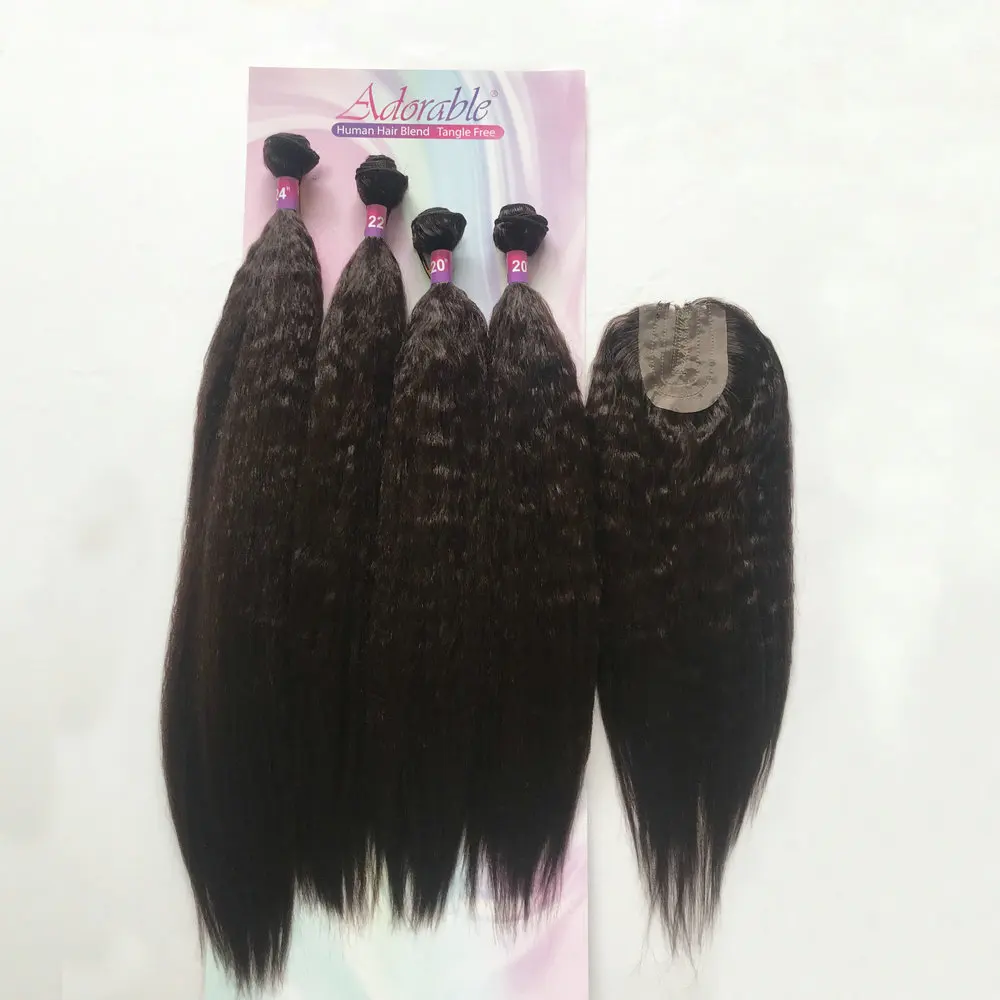 High Quality Africa Hair High Temperature Fiber 4 Bundles Full Head Synthetic Hair With Closure