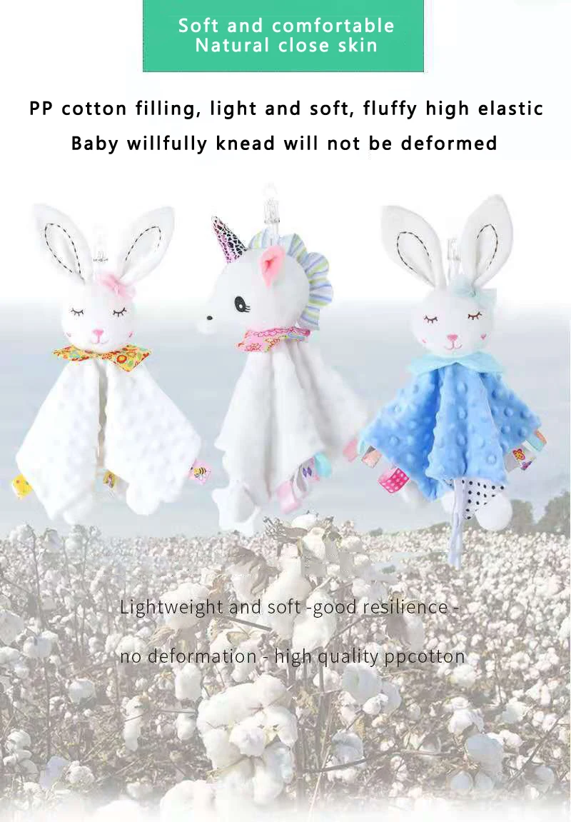 Custom Handmade Baby Soft Toy Plush Baby Security Comforter Blankets With Teether