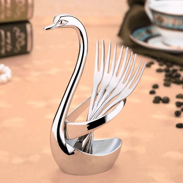 Gift Tableware Spoon Swan Spoon Set Fruit Fork Coffee Dessert Fork Sets Design Stainless Steel Creative Zinc Alloy New Box Metal