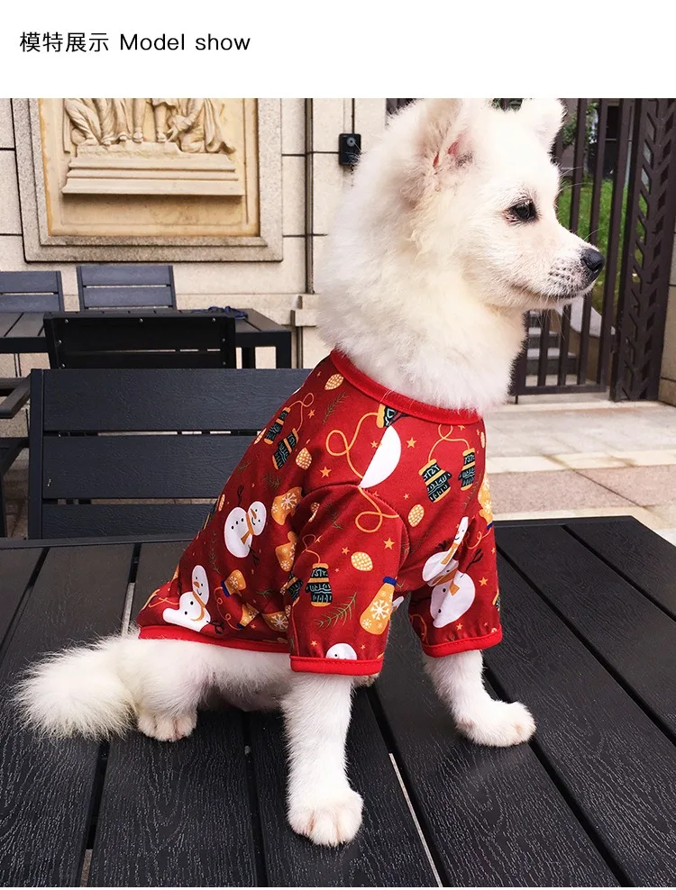 Wholesale Christmas Santa Pattern Red Dog Costumes Clothes Elk Snowman Xmas Dog T Shirt Winter Dog Sweater
