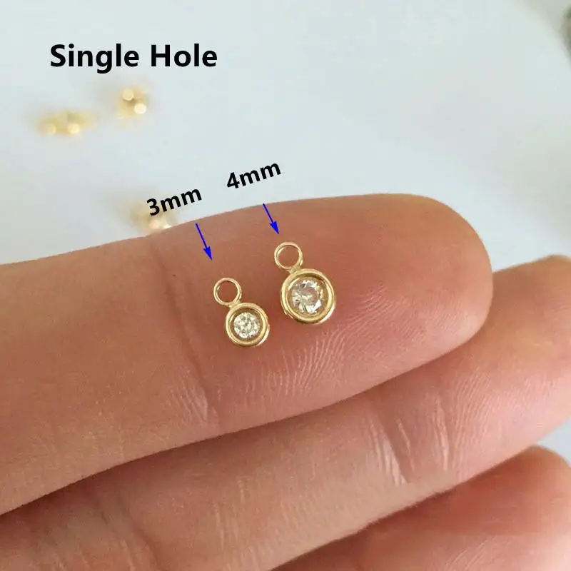 GP Bracelet Round Zircon Charm 14k Gold Filled Round Connector drop Charms Pendants for permanent jewelry chains Making