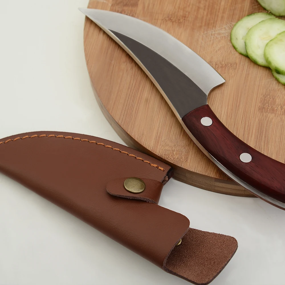 Online Store hot sale Chinese butcher knife 5MM razor sharp handmade pocket hunting knife outdoor with leather sheath