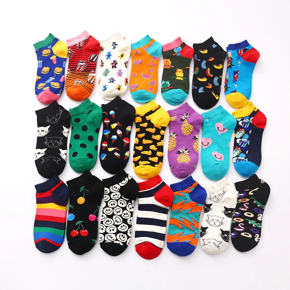 
spring summer fruit animal tongue patterned funny socks novelty creative funny patterned men ankle low cut no show funny socks 
