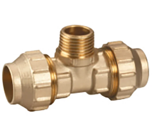Brass Compression Fittings Male Tee for HDPE pipes