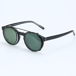 Italian Vintage Acetate Round Polarized Clip On Sun Glasses Frame