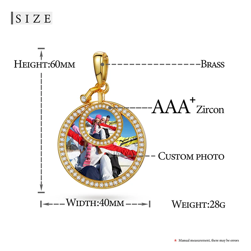 Fancy Design Iced Out Size Circle Picture Pendant Lovers Gift Memorial Photo Frame Pendant Necklace