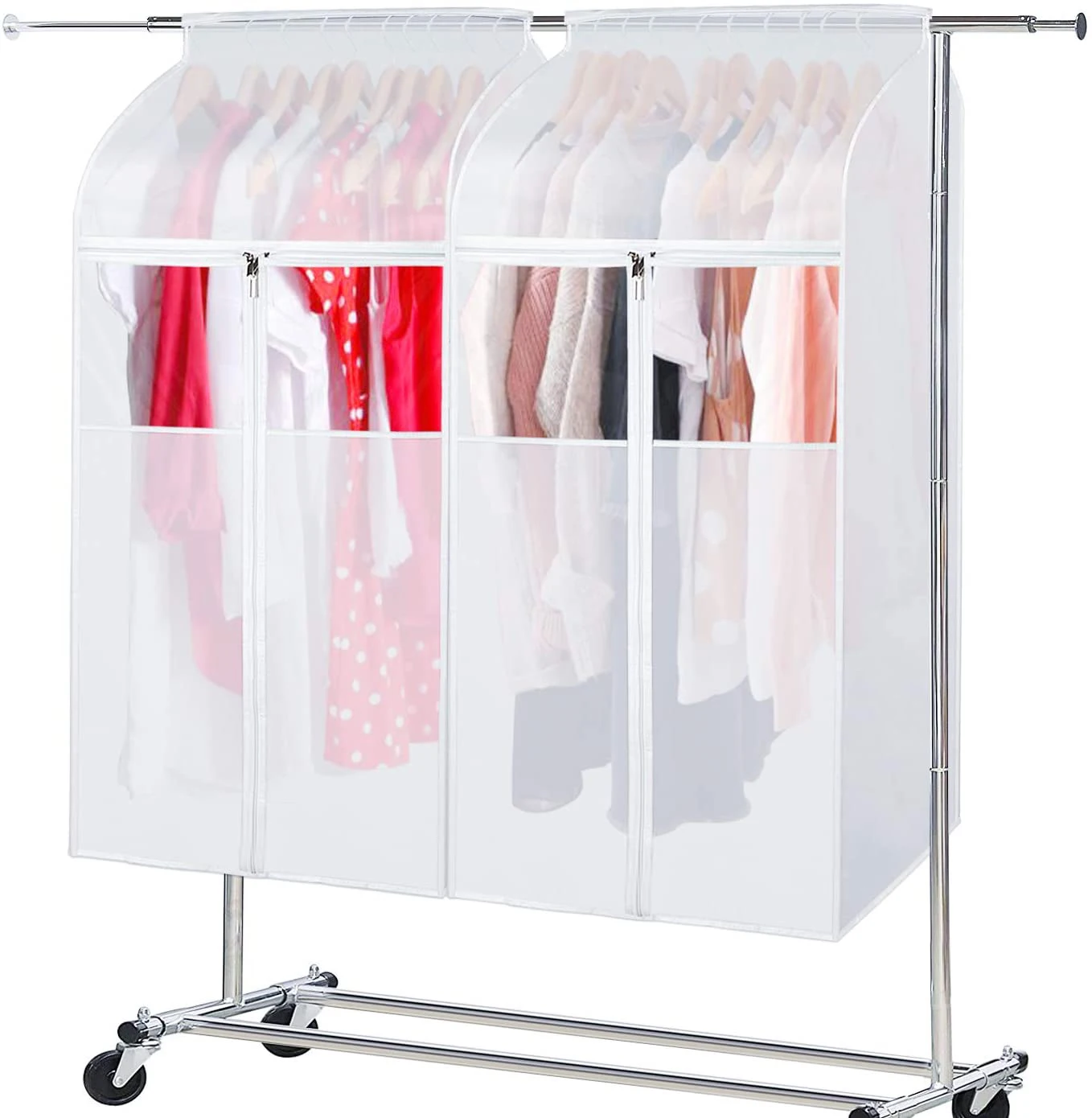 Hanging Garment Bags for Storage Waterpoof Clothes Dust Cover with Clear Window 3 Zippers Opening for Closet Rack