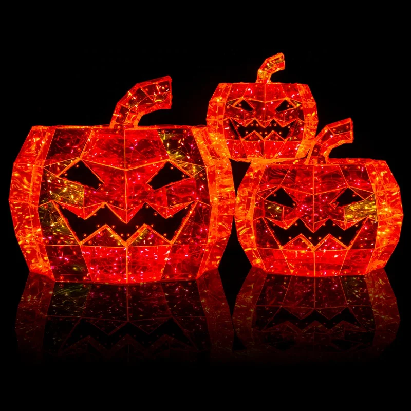 Popular Orange 3D Illuminated Halloween Pumpkins Lantern Custom Multi-size Artificial Light up Glowing Halloween Pumpkins