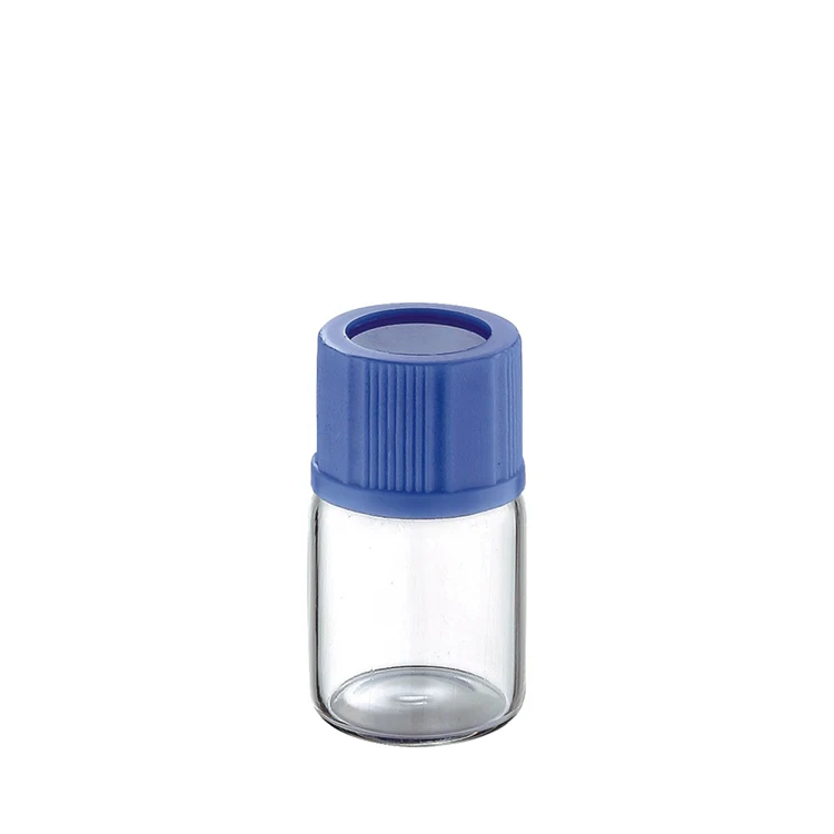 pharmaceutical glass vial mini small 2ml 3ml 5ml 7ml 10ml 15ml 20ml 30ml thin glass bottle with blue press and screw cap