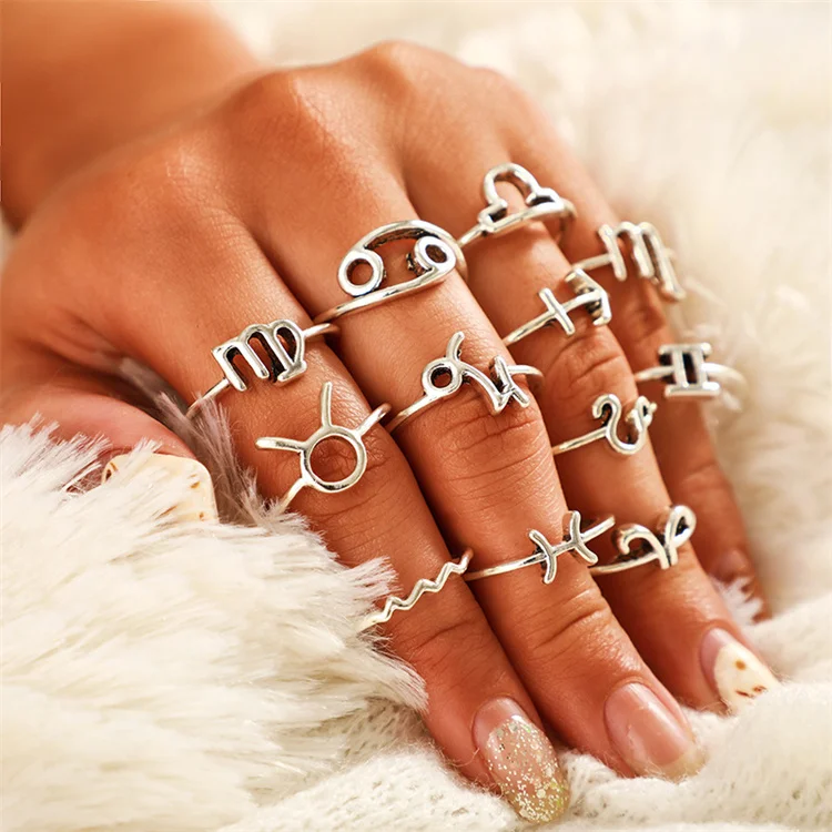 12 piece set star ring set couple ring birthday gift finger ring set for girls