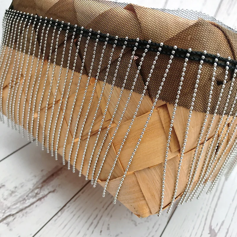Mesh Fabric Fringe for Jeans Clothing Accessories DIY Decoration Trim Round Bead Chain 9cm Tassel Lace Ribbon Tassel Chain