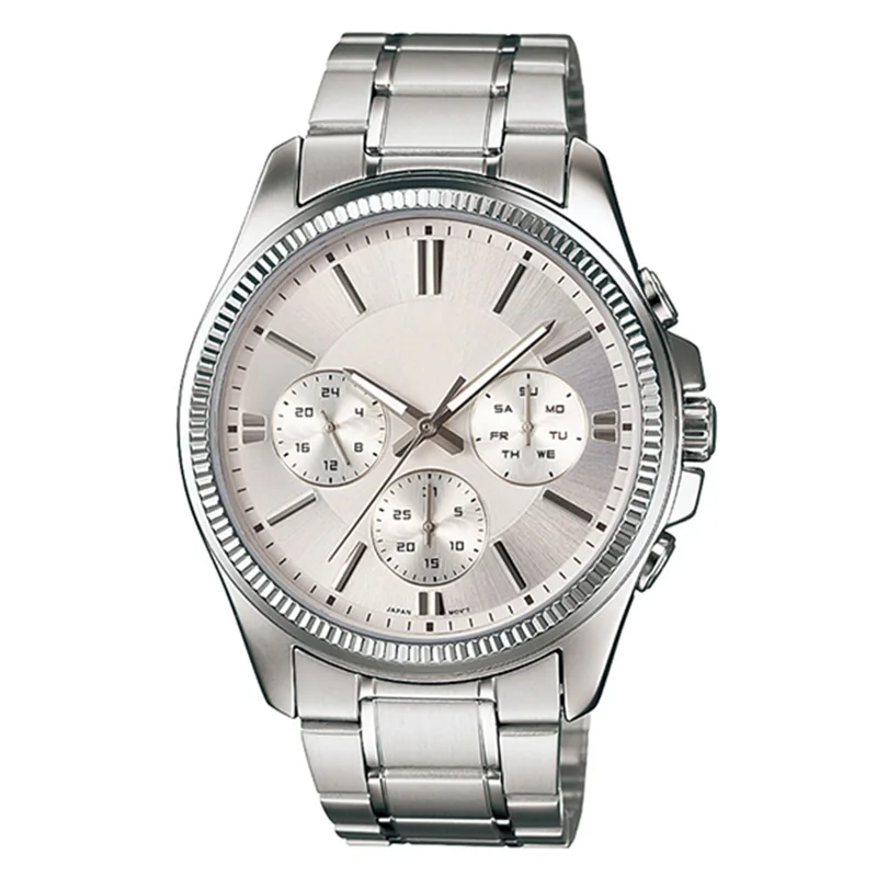 Fashion stainless steel case two calendar 24 hours display leisure men quartz watches