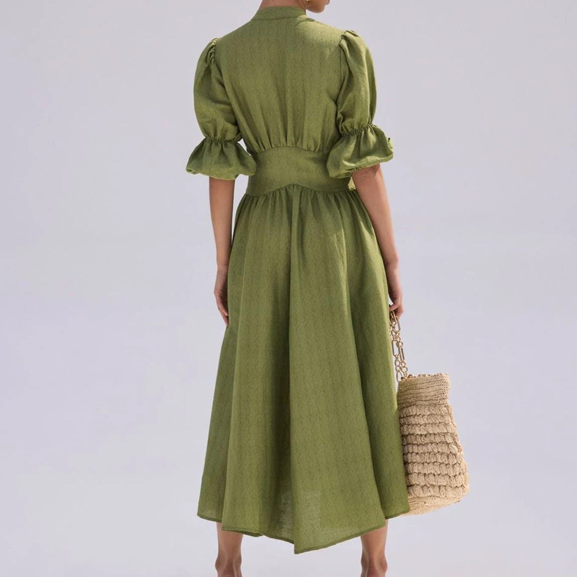 Custom High Quality Ladies Elegant Midi Long Cotton Linen Dresses For Women