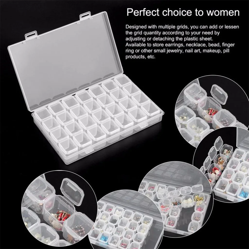 28 Grid Jewelry Diamond Painting Detachable Plastic Transparent Rhinestone Nails Art Container Bead Storage Box