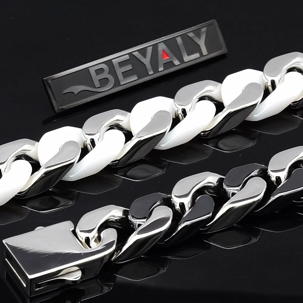 Mens Bracelet Ceramic Bangles Wide, Men Bangle Black Wide Chain Link Bracelet