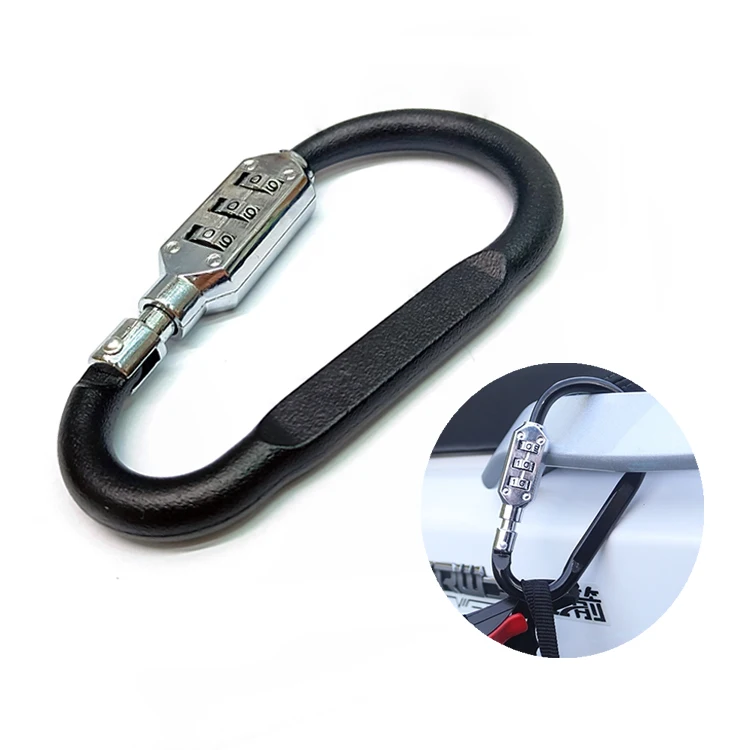 Multifunctional security carabiner combination lock aluminium alloy number code padlock for motor helmet bicycle bike basket