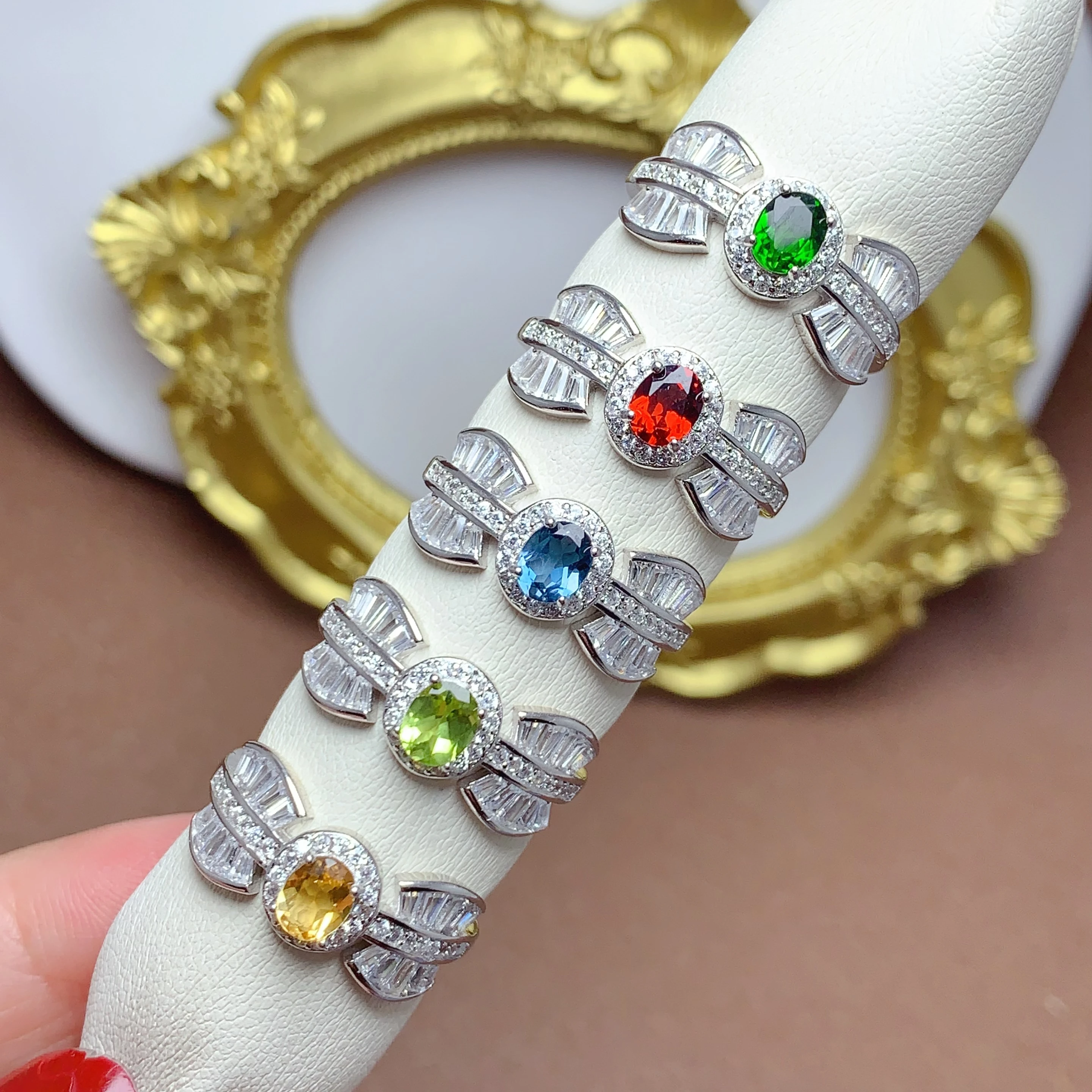 Factory Supply 925 Sterling Silver Natural Gemstone Butterfly Flower Zircon Fashion Opening Adjustable Couple Rings For Girls