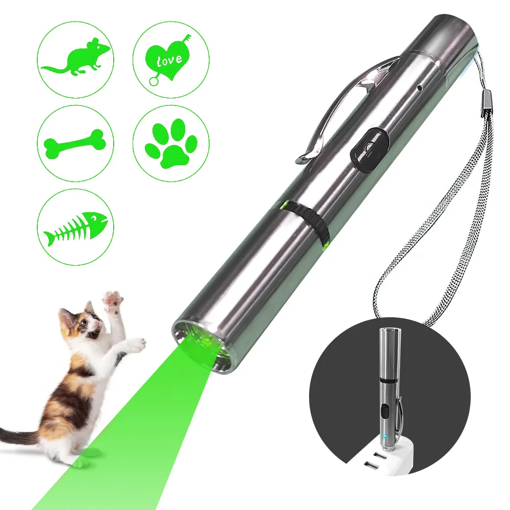 Custom 5 Patterns USB Rechargeable Pet Interactive Projection Flashlight Toy Indoor Fish Mouse Projection Cat Laser Pointer