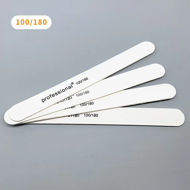 17.8cm Double Sided Thin Manicure Grinding Sand Strip White Straight Wood Sanding Nail Files 100/180