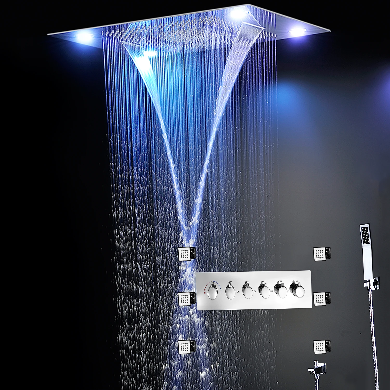 800*600 mm Shower Thermostatic Valve Multifunctional Luxury Rain Waterfall Led Shower Body Jet Shower Set