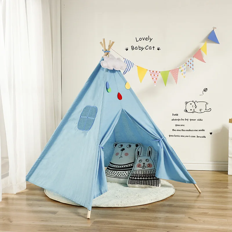 
For Indoor Outdoor 100% Cotton Canvas Children Play Tents House Wooden Boys Teepee Tent Kids 