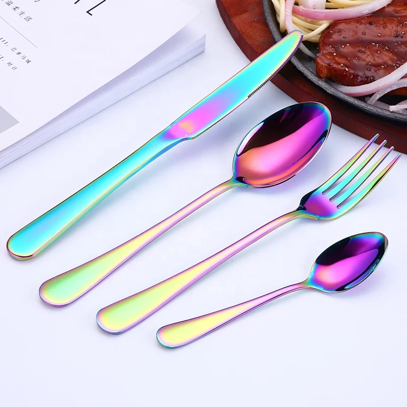 
Colorful stainless steel cutlery set, hotel restaurant 304 stainless steel flatware set 