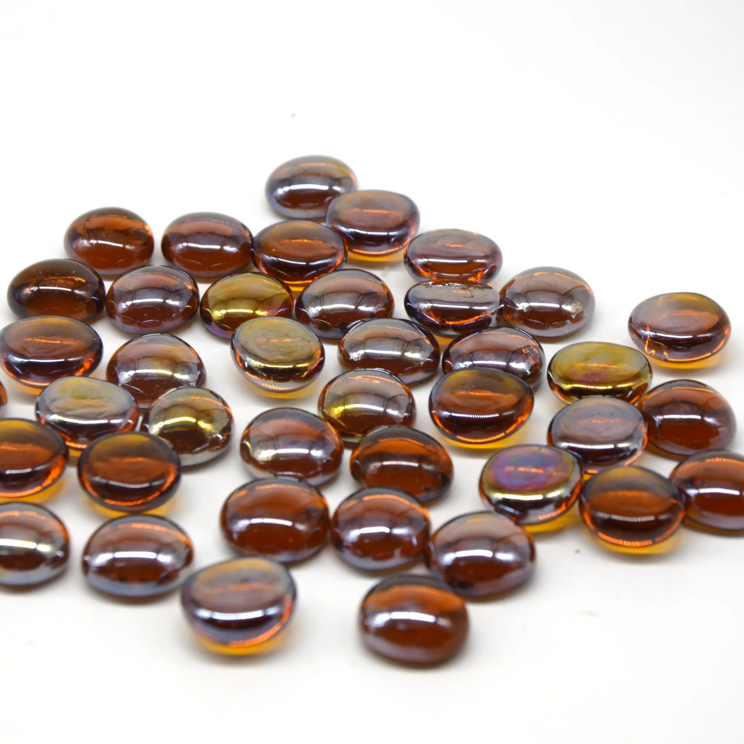 Manufacturer factory price 17*19mm amber flat glass beads drops fire glass for fireplace  decoration and landscaping mulch