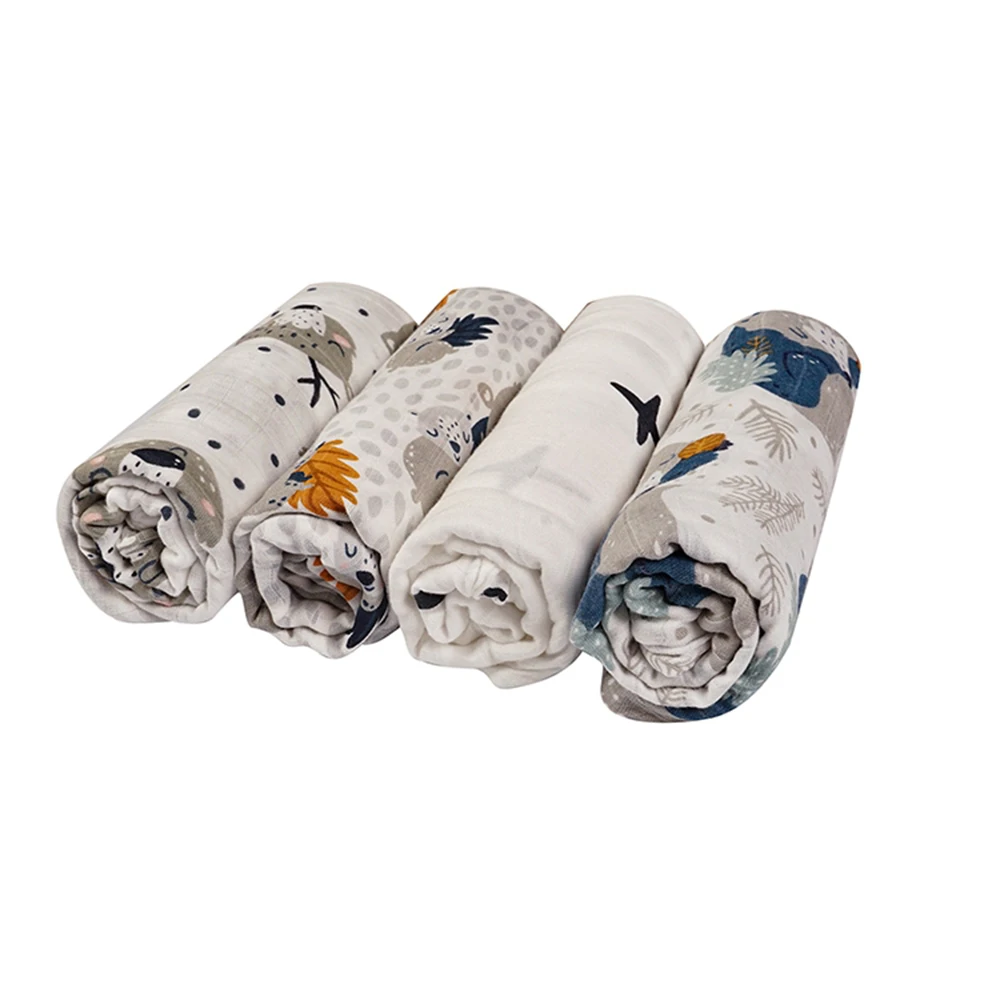 2023  Nursery Bedding Baby 70% Bamboo 30% organic cotton Fabric Pink Rainbow Print Muslin Blanket Swaddle