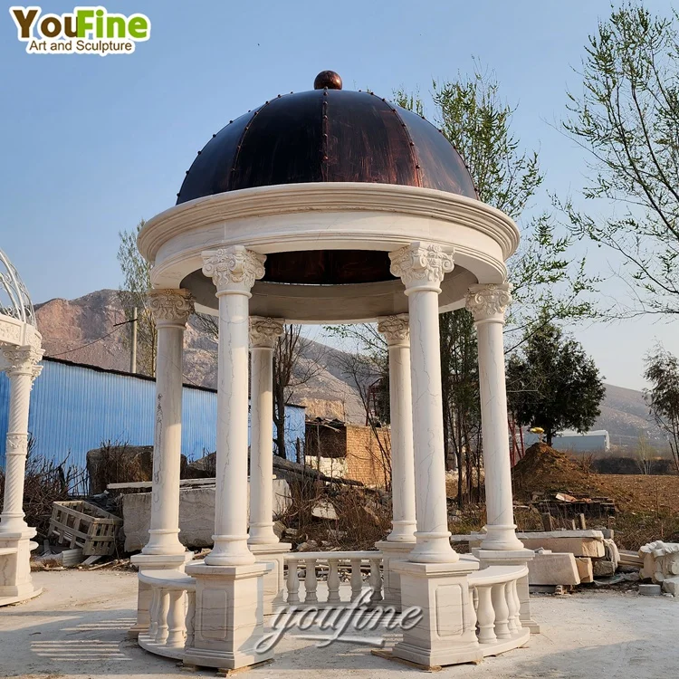Garden Hand Carved Woman Sculptures Round Marble Gazebo
