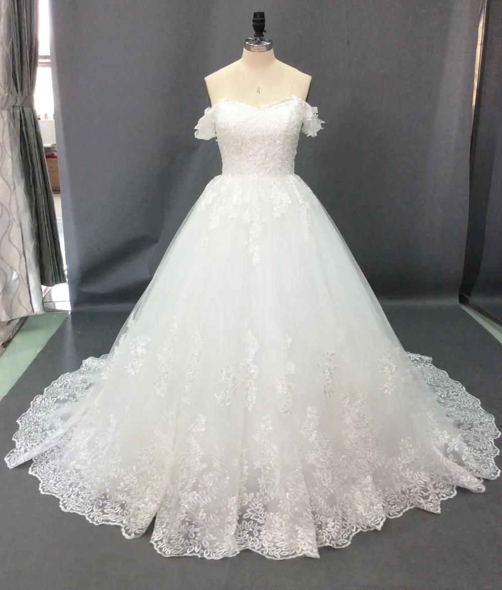 Beautiful Lace Wedding Dress Beaded Bridal Dress Plus Size Off Shoulder Ball Gown