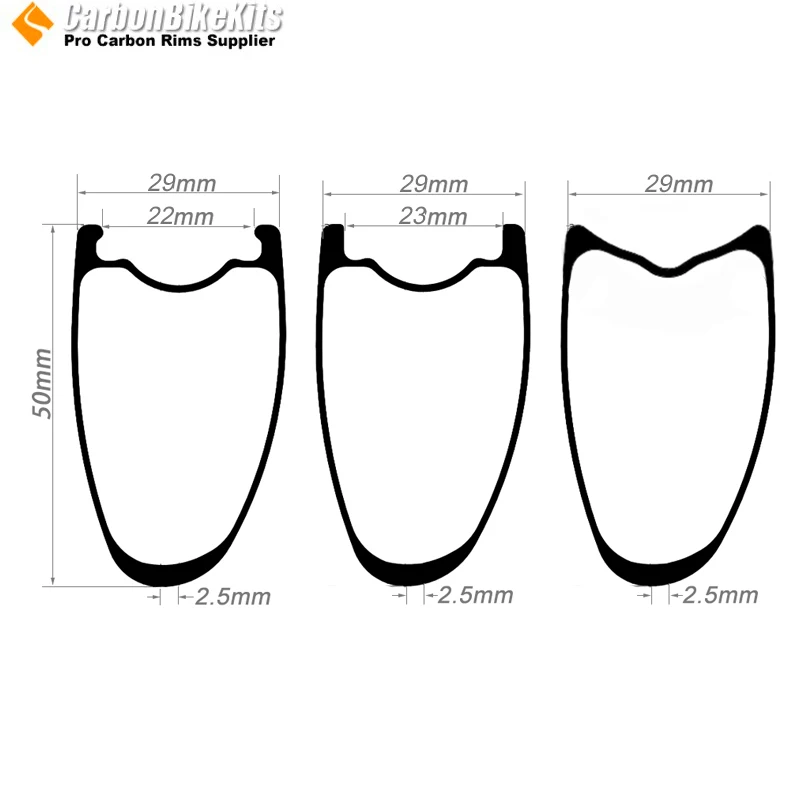 29mm width Asymmetric 700C 50mm Gravel Clincher Tubeless Ready Carbon Road Rim for Gravel road disc brake Wheel xc wheels rim
