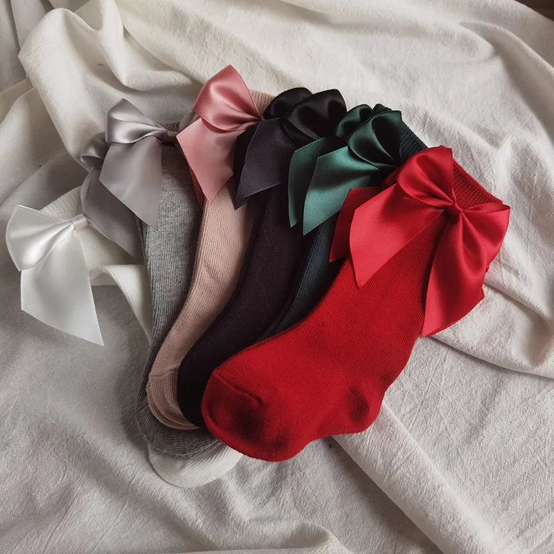 Autumn and Winter Mid-Length Bow Stockings for Kids Spanish Inspired Cotton Knitted Baby Socks