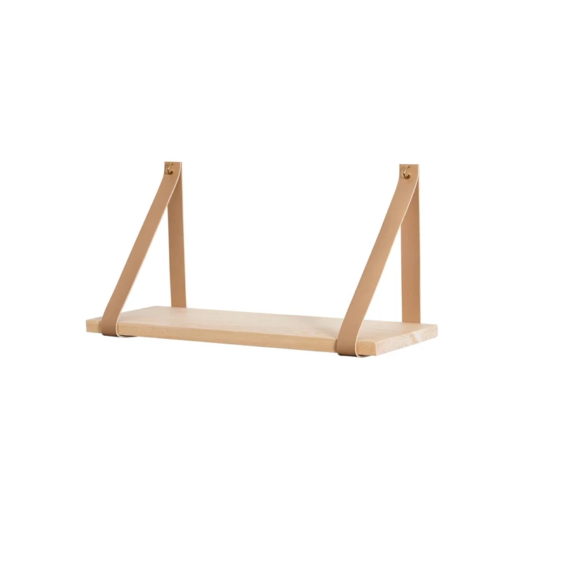 Leather Strap Swing Organizer Wall Wood Floating Storage Shelves