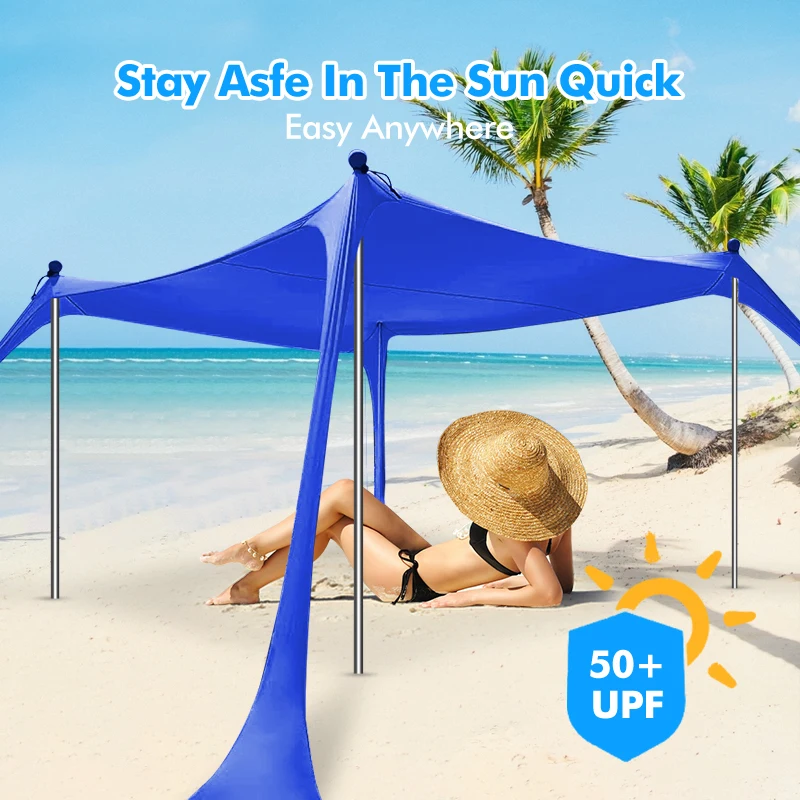 KingGear High Quality Sun Shelter Lightweight Beach Tent Beach Sunshade With Sandbag Anchors and Pegs