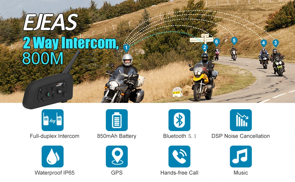Система связи для мотоциклетного шлема 6 динамиков 800