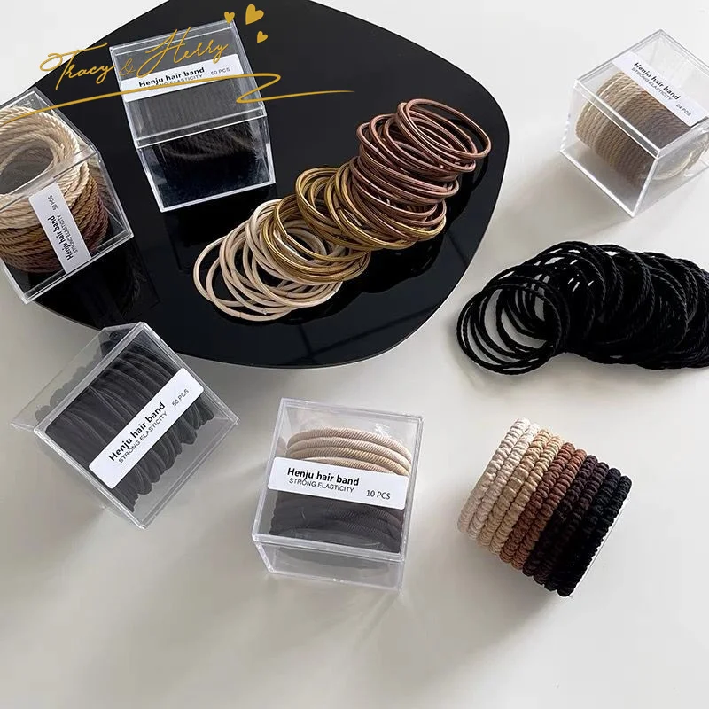 Tracy & Herry 50 Pcs High Elastic Rubber Band Hair Holder Pony Tail Candy Color Ornaments Girl Hair Bands Elastic