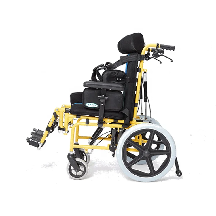 
Children cerebral palsy medical handicapped height adjustable seat reclining manual lightweight wheelchair 