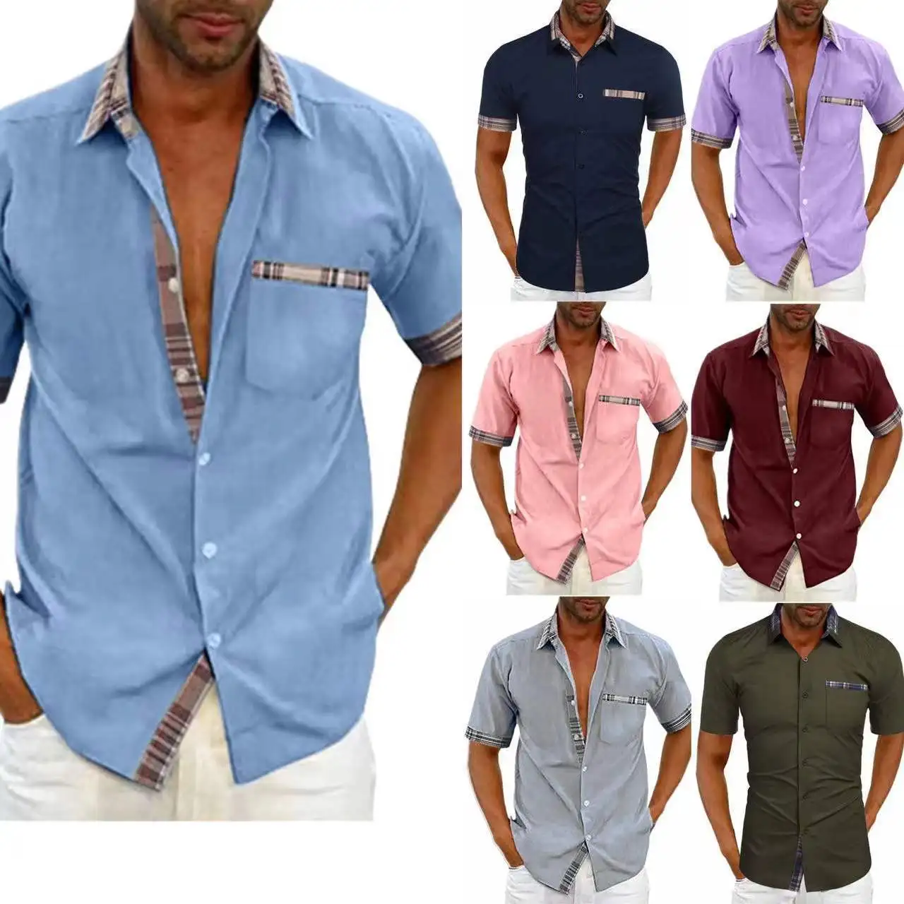 Wholesale man clothes classic collar Mens Short Sleeve Shirt slim fit dress shirts men