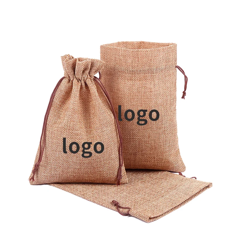 Linna Hot Sale 7*9cm Personalized Jute Sack Custom Logo Small Drawstring Gift Pouch for Seed Coffee Beans Textile Packaging