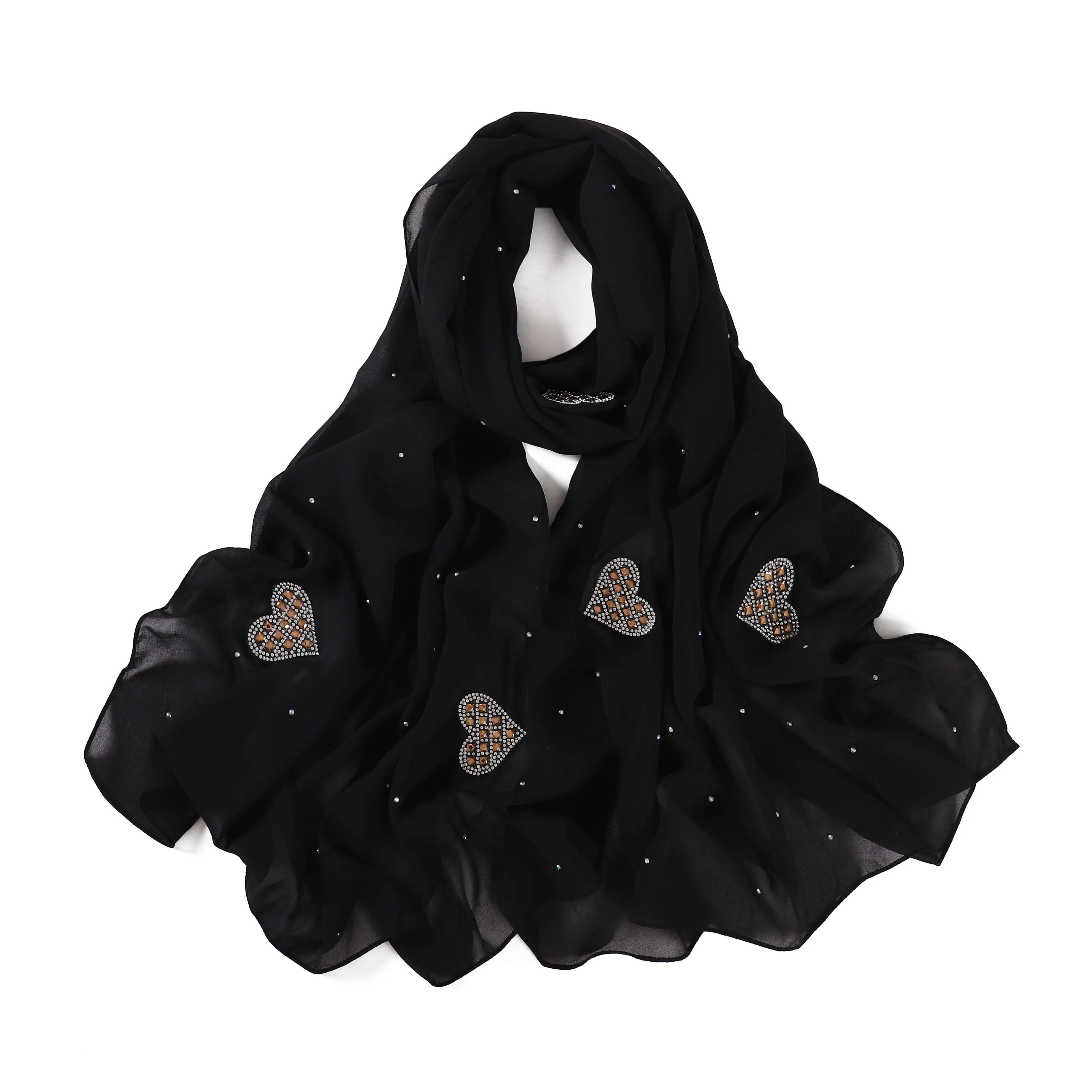 New Hot Women Soft Chiffon Rhinestone Scarf Solid Color Dubai Hijab Luxury Diamond Plain Long Wrap Head Scarf  Scarves Shawl