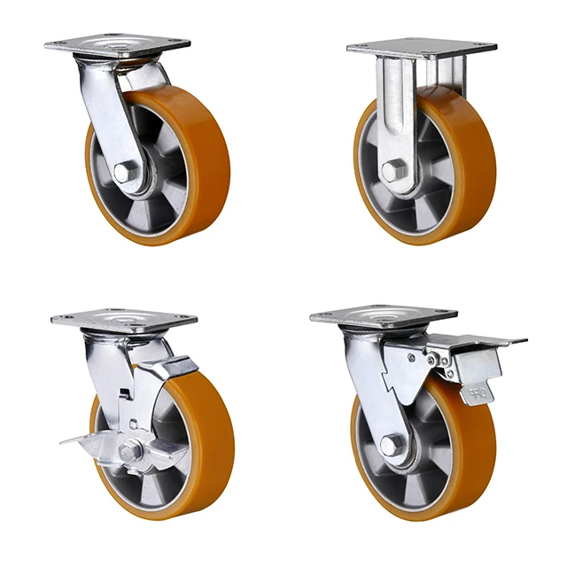 4 5 6 8 10 Inch PU Aluminium Core Double ball bearing Trolley Pallet other Wheel Industrial Heavy Duty caster wheels