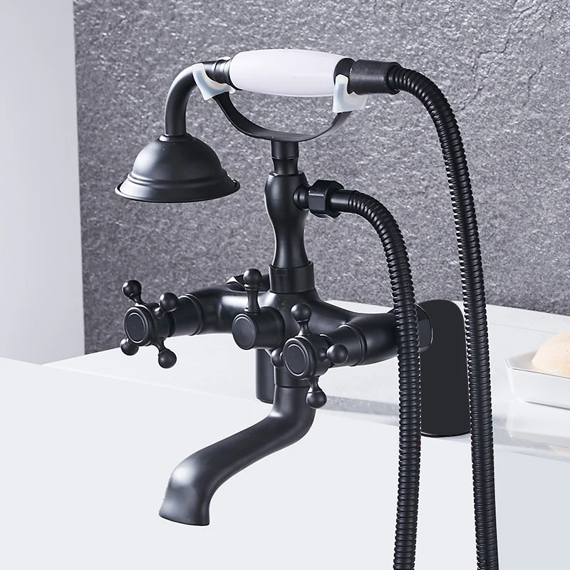 European Style Bath Tub Faucet Set Deck Mounted Brass Vintage Bathtub Shower Faucet with Ceramic Handle