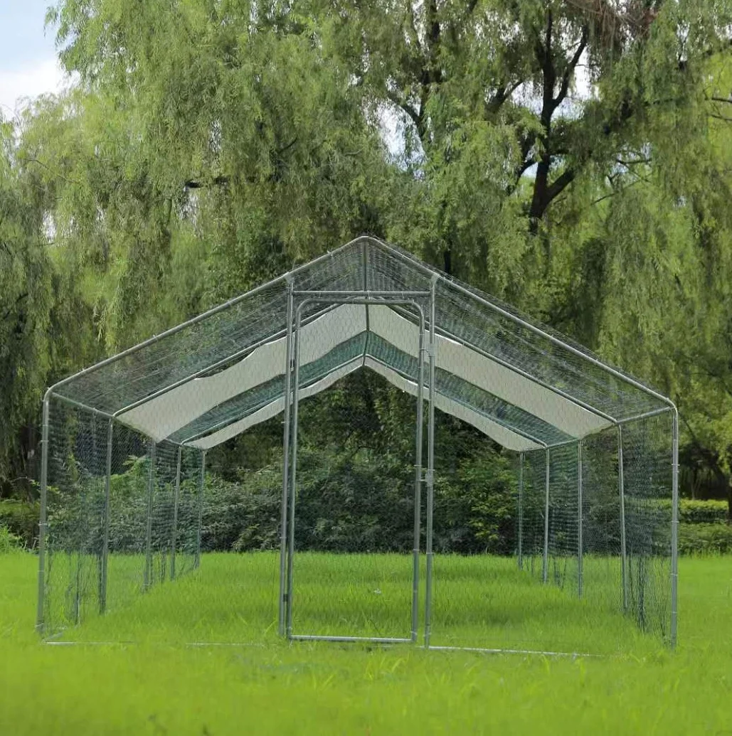 US 8x3x2m Chicken Coop Walk-in Metal Poultry Cage Hen House Chicken Run Cover
