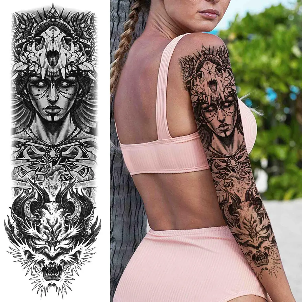 Full Arm Robot Temporary Tattoo Sticker Fake Black Long Tattoos For Men Women Body Art Arm Legs Sleeve Tatoo Sticker For Holiday