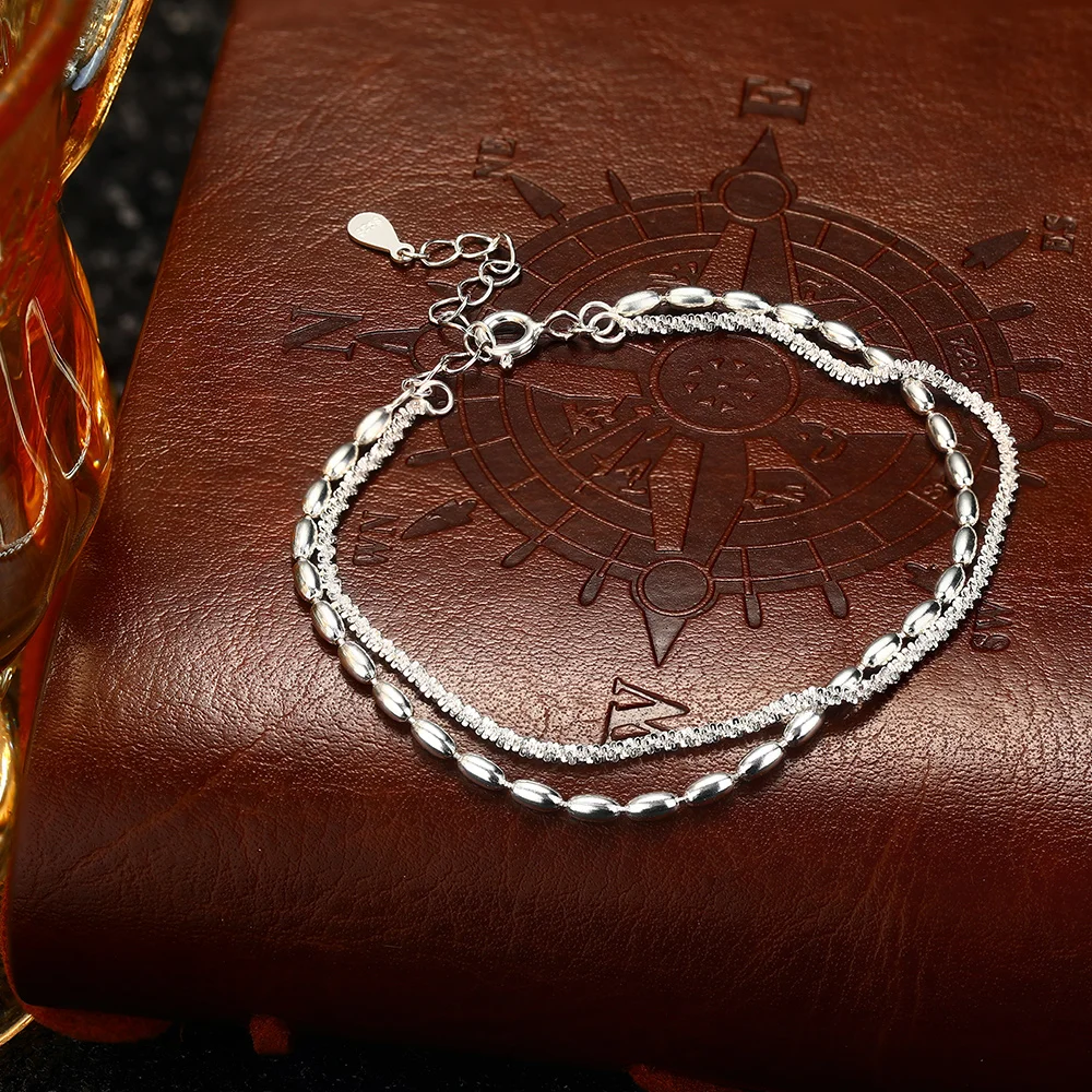 Elegant Fine Sterling Silver 925 Full Star Beads Chain Layered Bracelets Women Fine Jewelry Bracelet