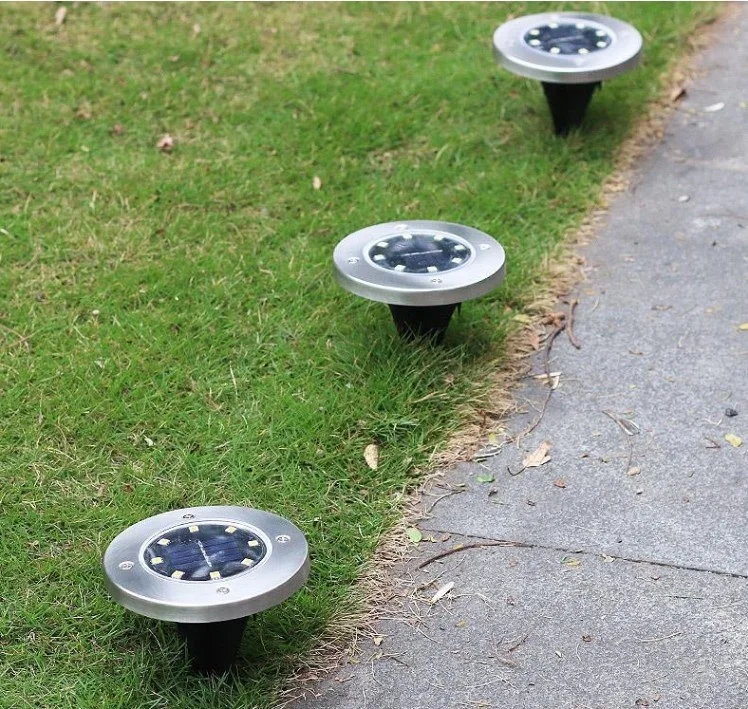 outdoor ground solar lawn stainless steel grass 8 led light
