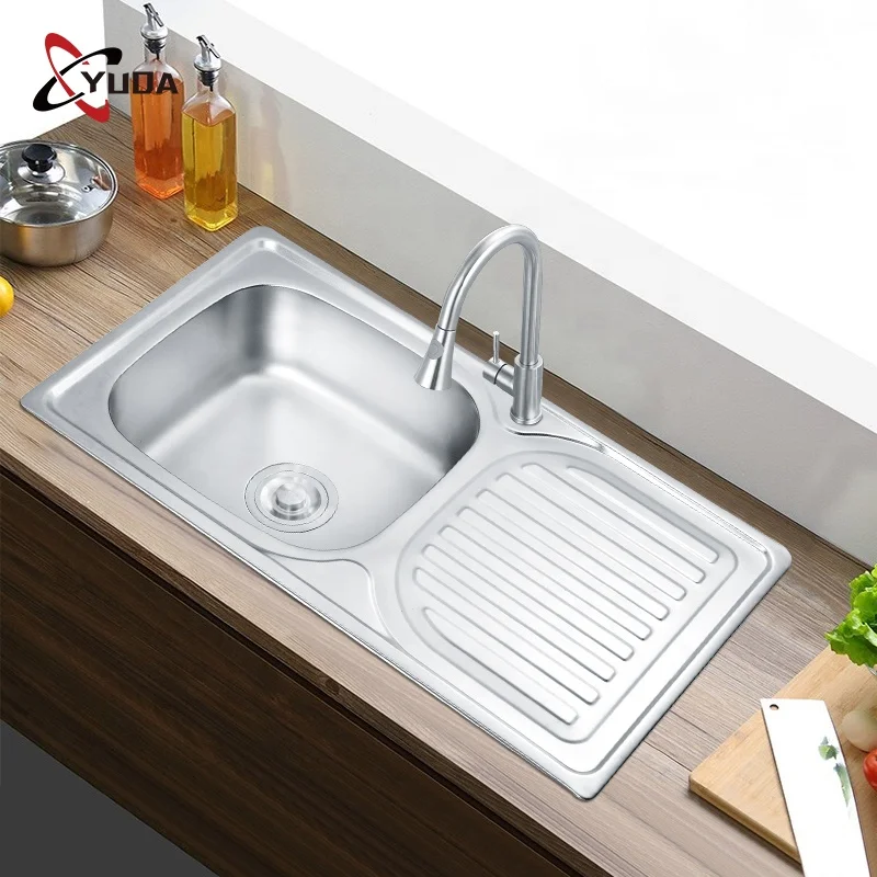 Новый дизайн самая продаваемая одномиска YUDA кухонная раковина современного типа 304 из нержавеющей стали с подносом